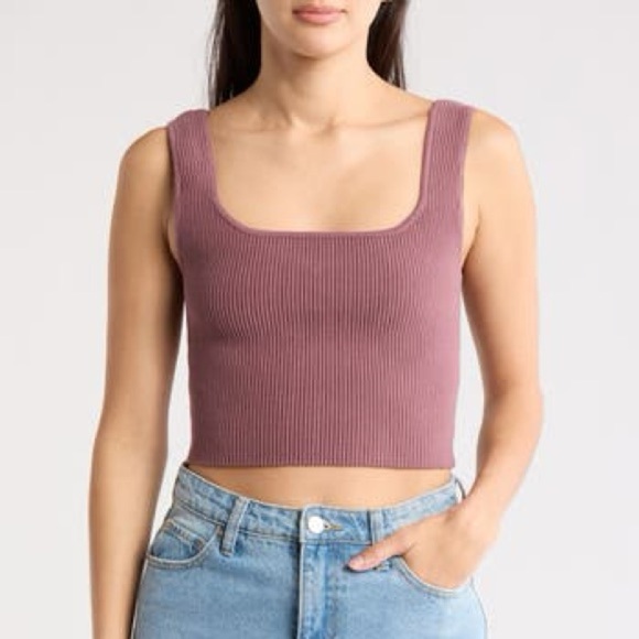 Kendall & Kylie Mauve Ribbed Sweater Crop Tank Top - Picture 2 of 6